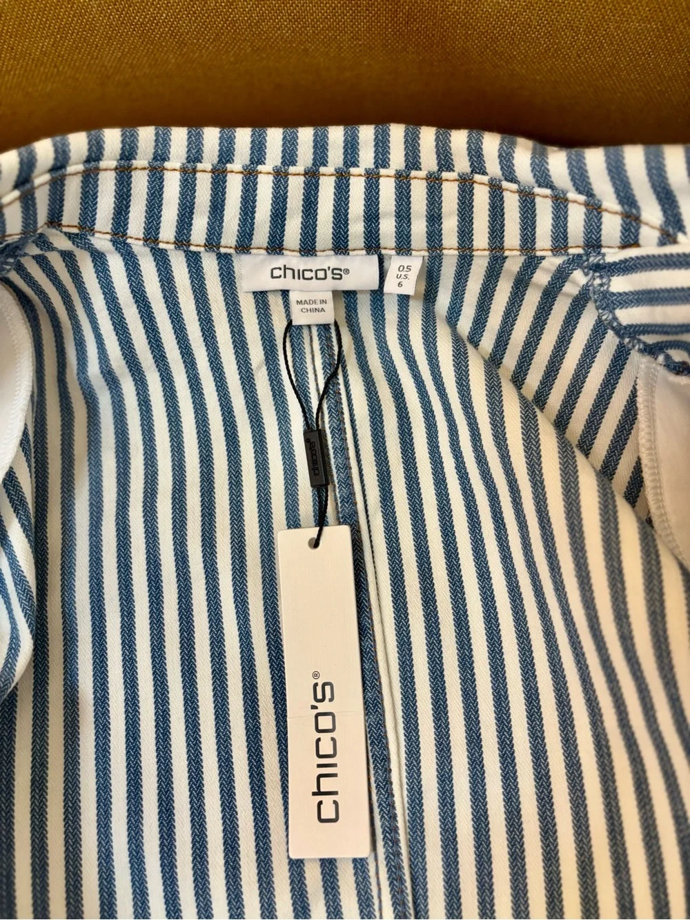 Chico’s Striped Blazer Double-Breasted Denim NWT Blue White 0.5/Womens S (6)